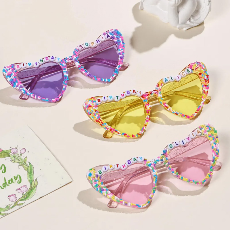 Personalized Kids Birthday Sprinkle Candy Color Frame Cat Eye Sunglasses Party Favor Accessory For Girls