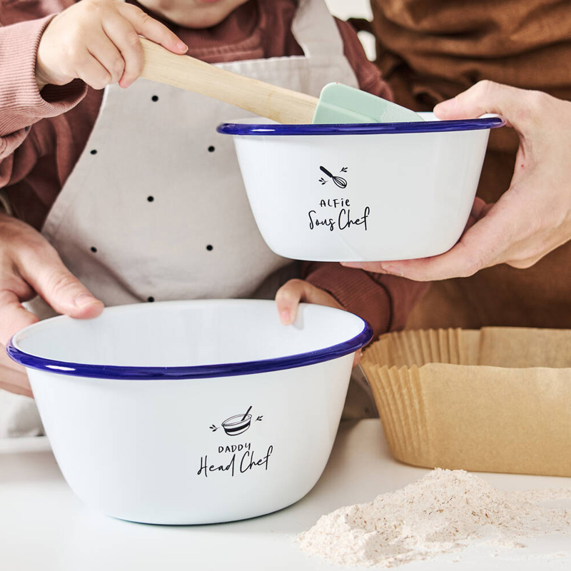 Personalized Daddy And Me Mixing Bowl Set Custom Enamel Bowl Set with Name Engraved Gift for Family Dad Kids Cooking Lover Gifts