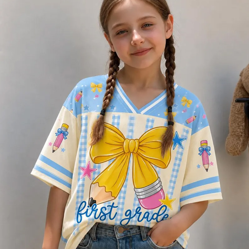 Personalized Grade Back To School Yellow Bow Kids Jersey Cute Pastel S