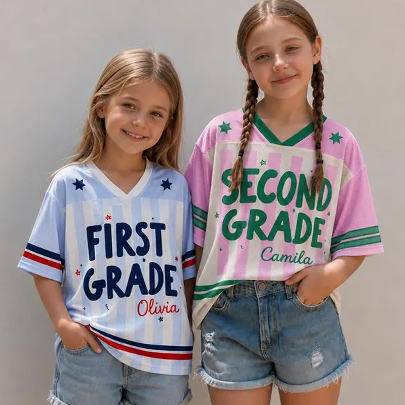 Personalized Grade Level Back To School Themed Kids Jersey Design Grade Colorful Name Shirt Top