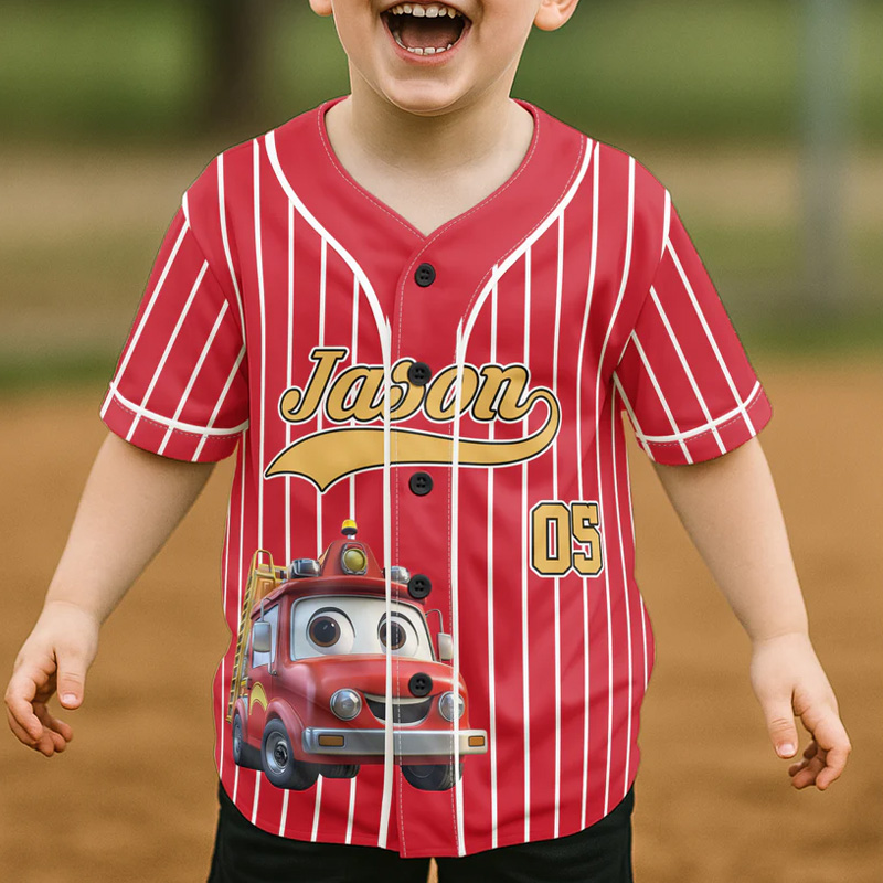 Personalized Striped Baseball Jersey For Kids With Cute Truck Graphic