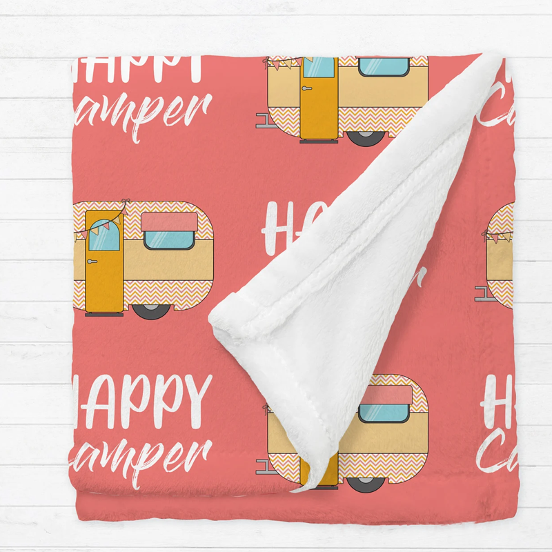 Personalized Happy Camper Lover Blanket Camping Blanket for Girls Rv Accessories for Inside Birthday Gifts for Campers Camp Bedding