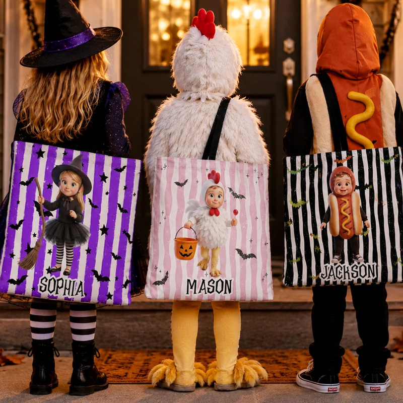 Personalized Tote Bag Kid Halloween Custom Cartoon Character Trick Or Treat