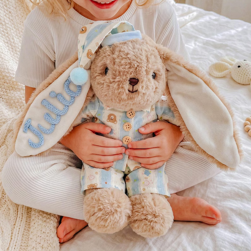 Personalized Soft Plush Bunny With Embroidered Name Long Ear Custom Stuffed Animal Keepsake For Kids And Babies