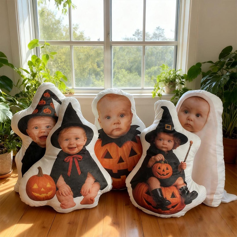 Personalized Halloween Baby Photo Cushion With Cute Ghost Witch Pumpkin Costume Custom Keepsake 3D Print Pillow