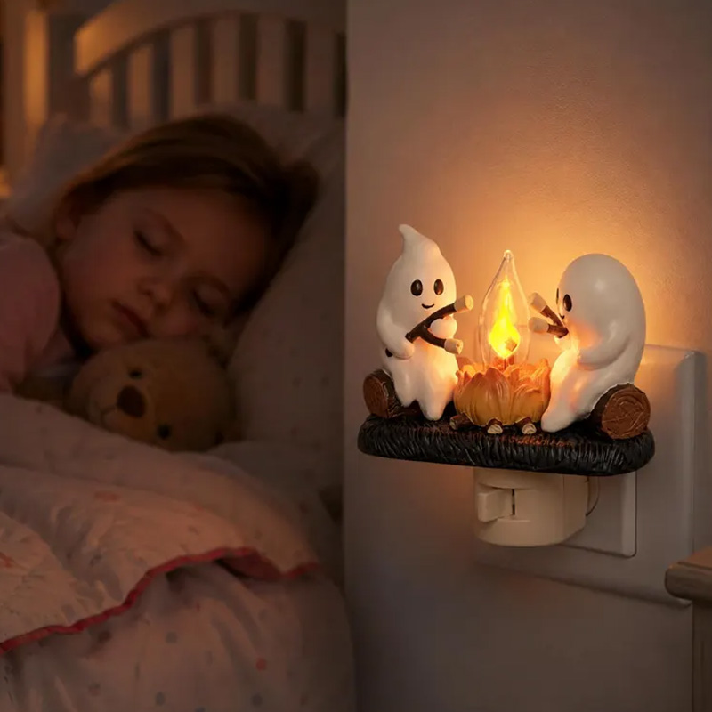 Personalized Halloween Ghost Campfire Plug In Night Light With Cozy Wa