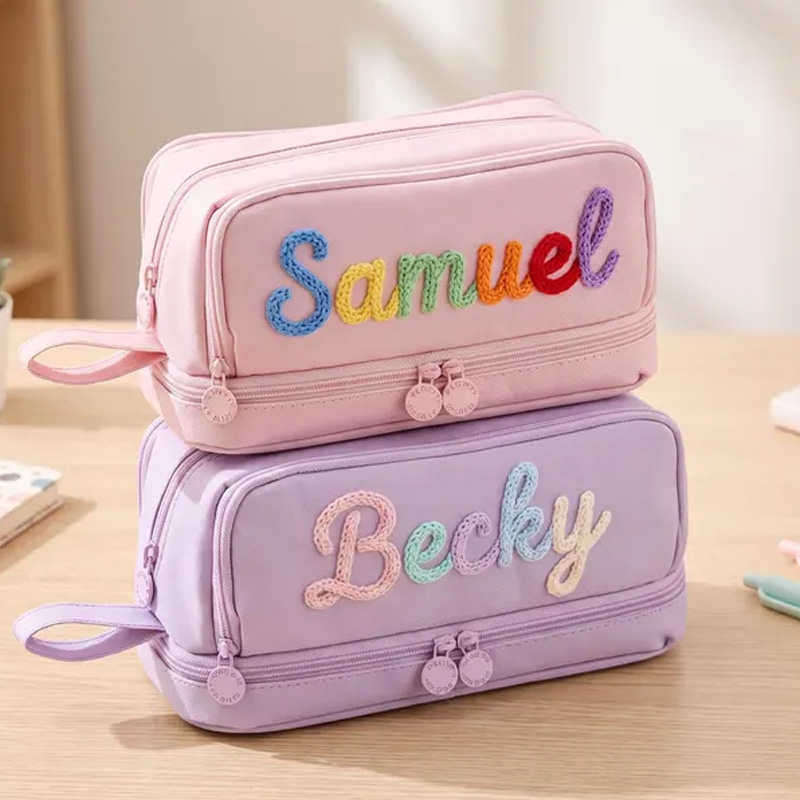 Personalized Rope Embroidery Name Pencil Case Cute Zipper Stationery S