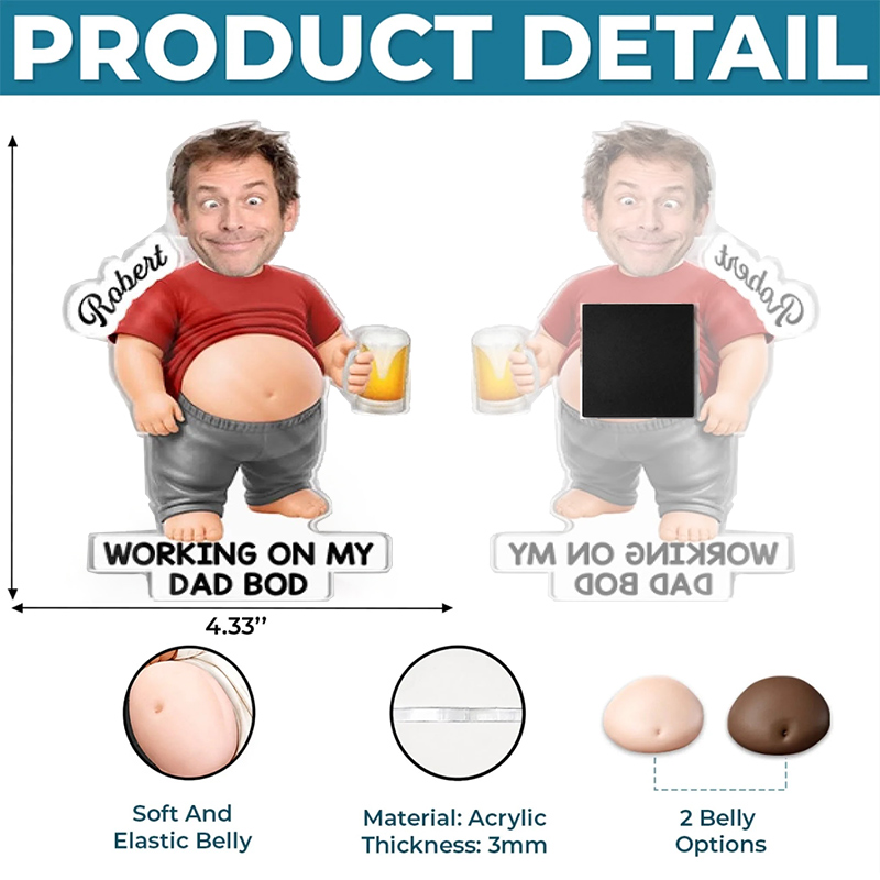 Personalized Photo Dad Bod Belly Squishy Acrylic Fridge Magnet Custom Work On My Dad Bod Gifts For Dad Grandpa Dad Fuel Coffee And Chaos