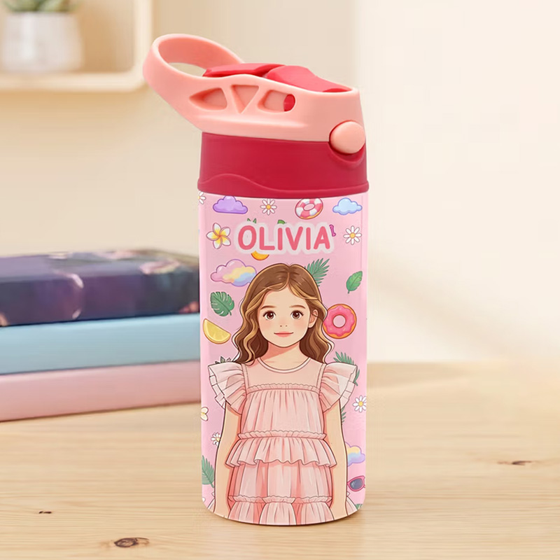 Personalized Multicolor Excavator Animal 12 oz Insulated Kid Water Bottle with Name and Photo Back to School Birthday Gift for Boys Girls Kids