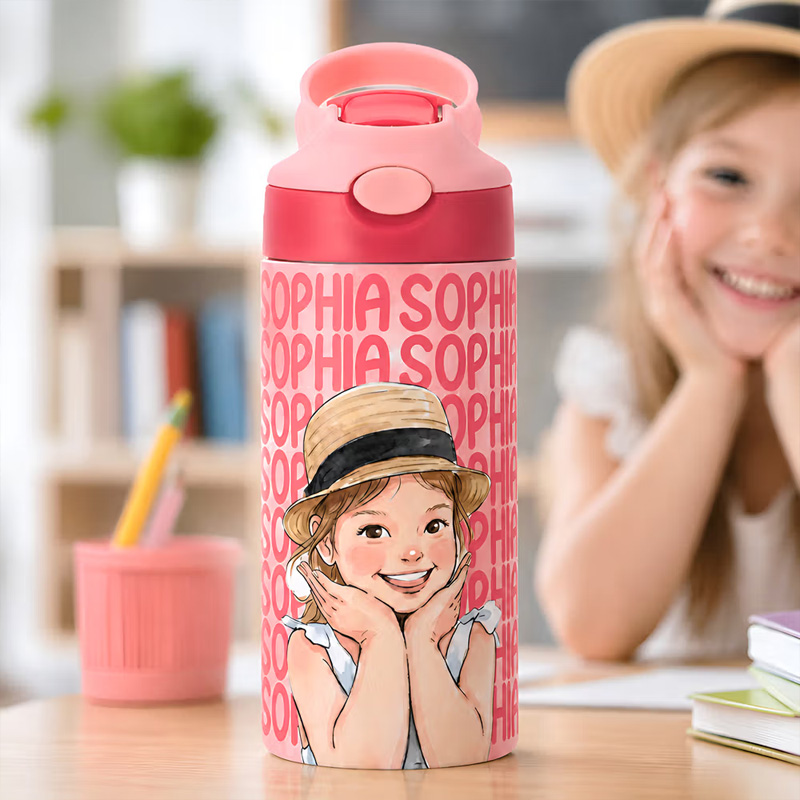 Personalized Watercolor Style Photo 12 oz Insulated Water Bottle with
