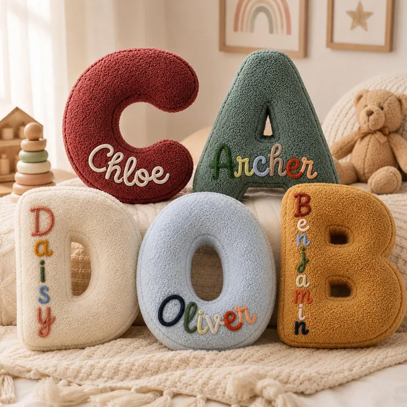 Personalized Rope Embroidery Plush Letter Pillow Custom Name Initial Cushion Soft Cozy Nursery Decor Gift For Kids