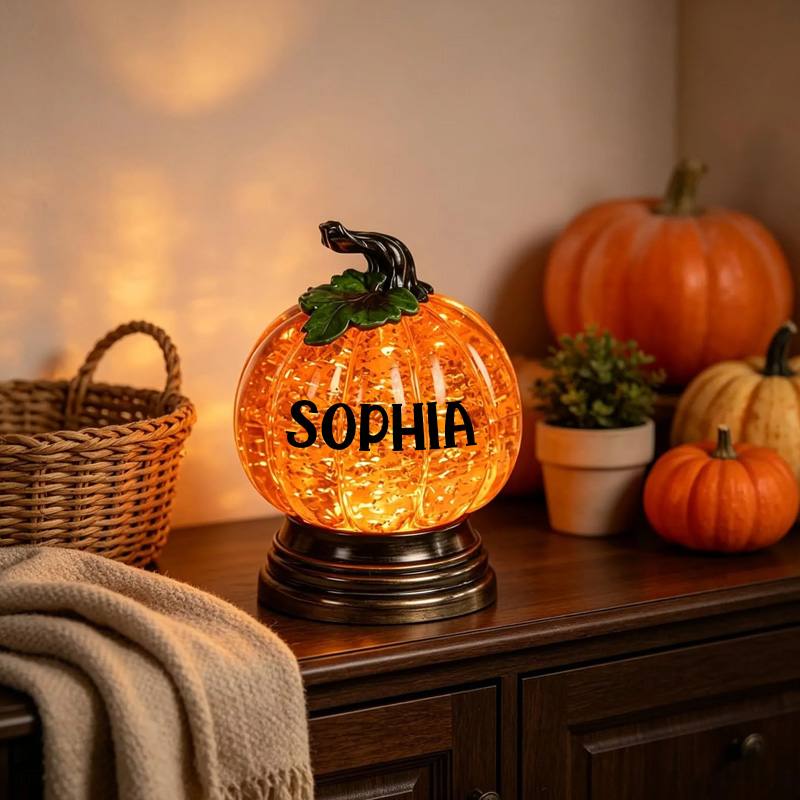 Personalized Halloween Name Lamp Glitter Glow Table Decor Kids Room Bedside Sequined Pumpkin Crystal Night Light