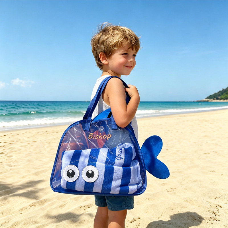 Personalized Kids Beach Toy Bag Cute Fish Mesh Tote With Name Sandproof Storage For Sand Toys Pool Trips