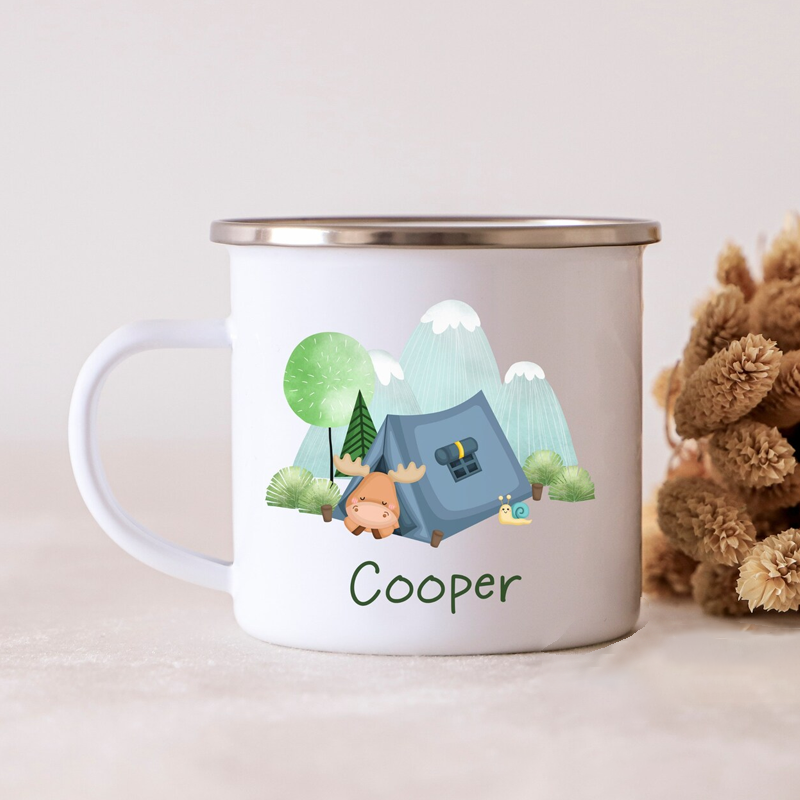 Personalized Kids Camping Mug Custom Kids Camping Cup Kids Camping Enamel Mug Campfire Mug Unbreakable Kids Woodland Mug