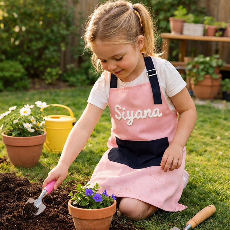 Personalized Kids Themed Color Block Design Adjustable Cooking Baking Art Craft Apron With Name