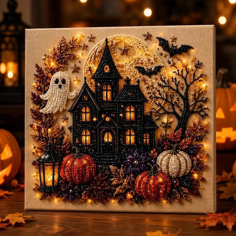 Halloween Ghost Pearl Art DIY Kit Spooky Cute 3D Diamond Art Painting Crafts for Kids DIY Fall Home Decor Wall Arts