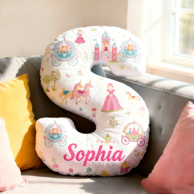 Personalized Cartoon Cute Princess with Name Pillow Christmas Gift for Kids Family
