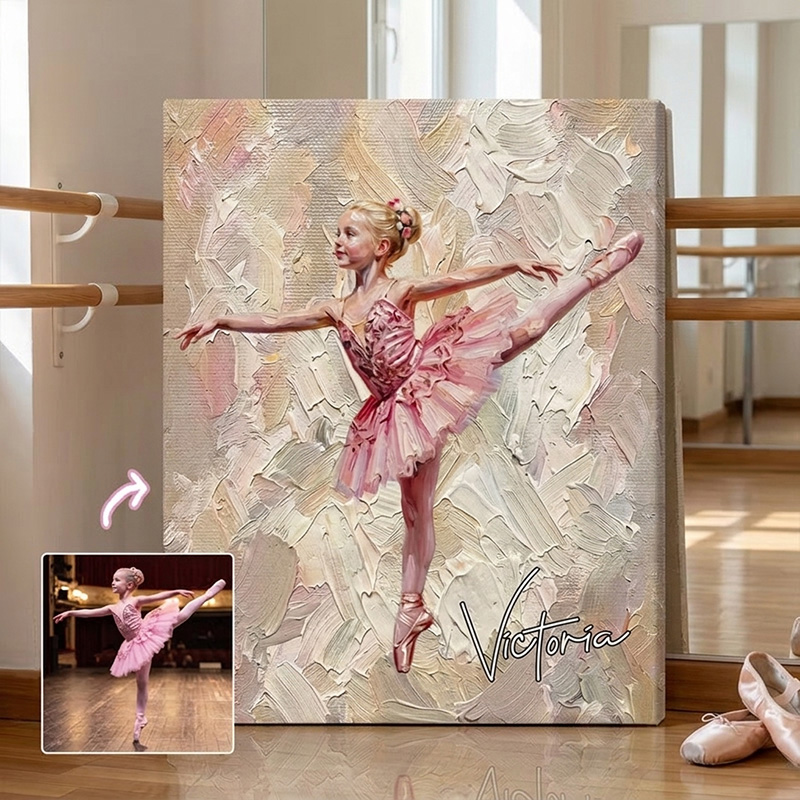 Personalized Modern Oil Painting Style Dancer Portrait Canvas Prints with Name Home Wall Decor Ship from USA Birthday Gift for Dancers Ballet Lovers
