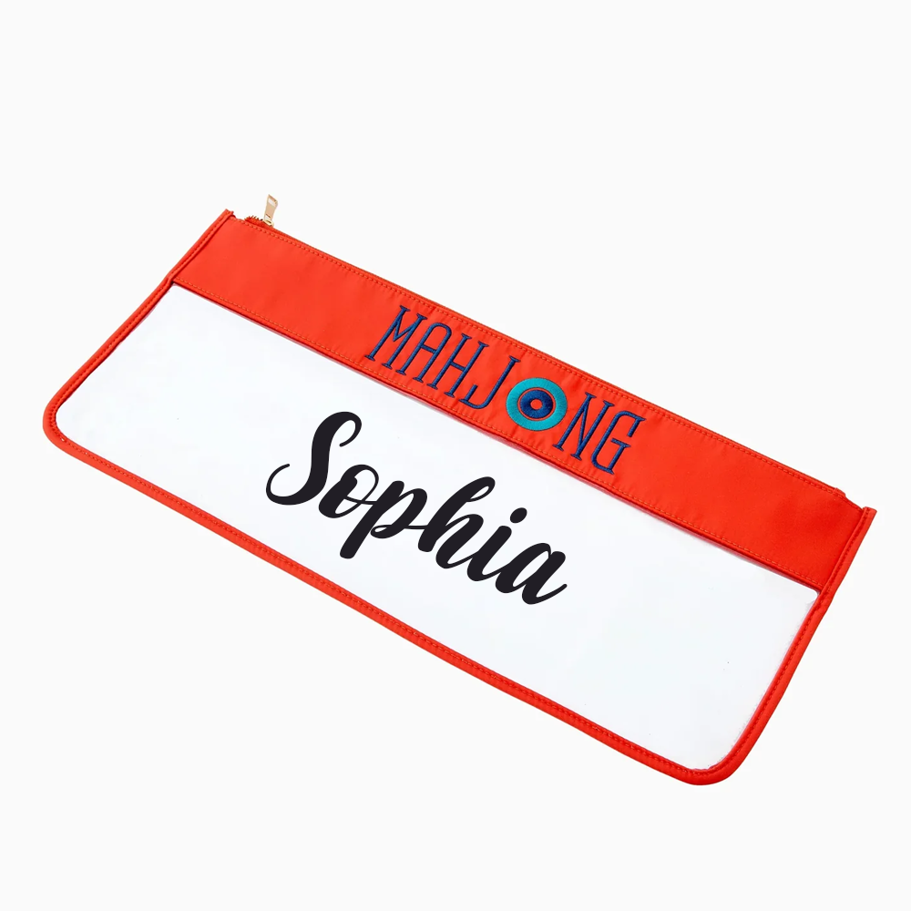 Personalized Name Mahjong Tile Storage Bag Orange Zippered Pouch With Clear Window Personalized Mahjong Case Ideal For Travel And Tile Organization