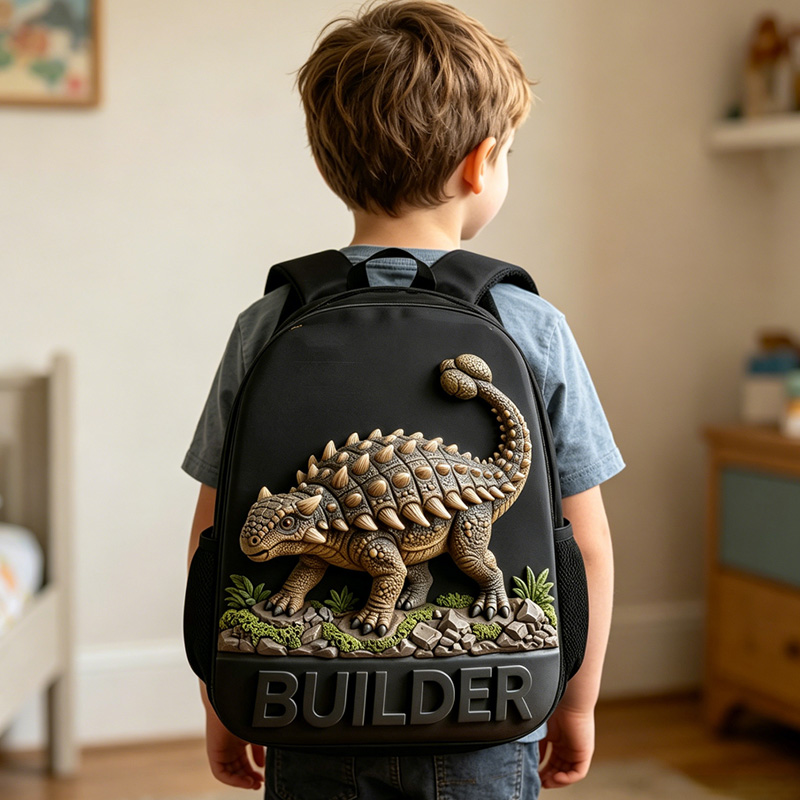 Personalized Dinosaur 3D Printing Backpack Custom Name Kids School Bag Ankylosaurus Boys Gift Travel Daypack