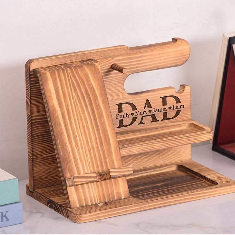 Personalized Dad Wood Docking Station with Kids Names Custom Wood Phone Docking Station Desk Organizer Engraved Phone Stand Phone Docking Station Gift for Papa Dad Grandpa Gifts