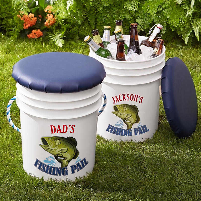 Personalized Dad's Fishing Pail Custom Fishing Seat with Name Bucket with Seat Collection The Angler Fishing Lover Gift for Dad Grandpa 