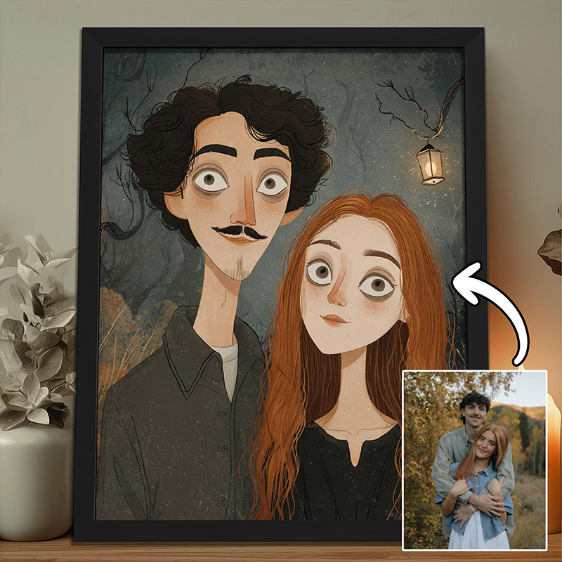 Personalized Gothic Family Portrait with Pets Custom Poster Spooky Season Halloween Wall Art Family Illustration from Your Photo