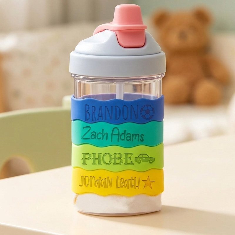 Personalized Baby Name Bands Water Bottle Custom Colorful Silicone Labels Drink Cup