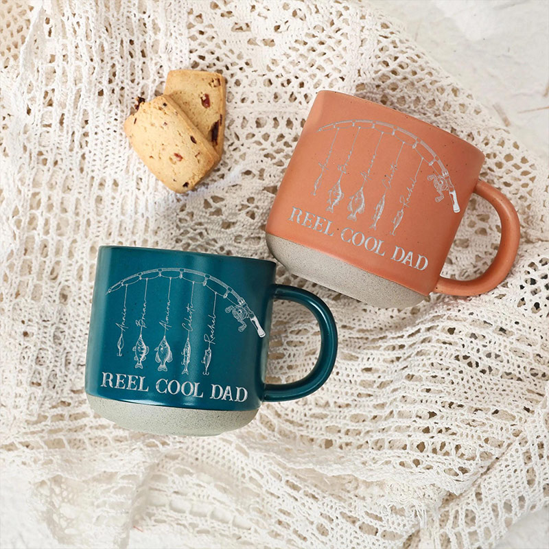 Personalized Engraved Reel Cool Dad Fishing Pottery Mug Fisher Grandpa Mug Reel Cool Papa Mug With Kids Name Fishing Lover Gift