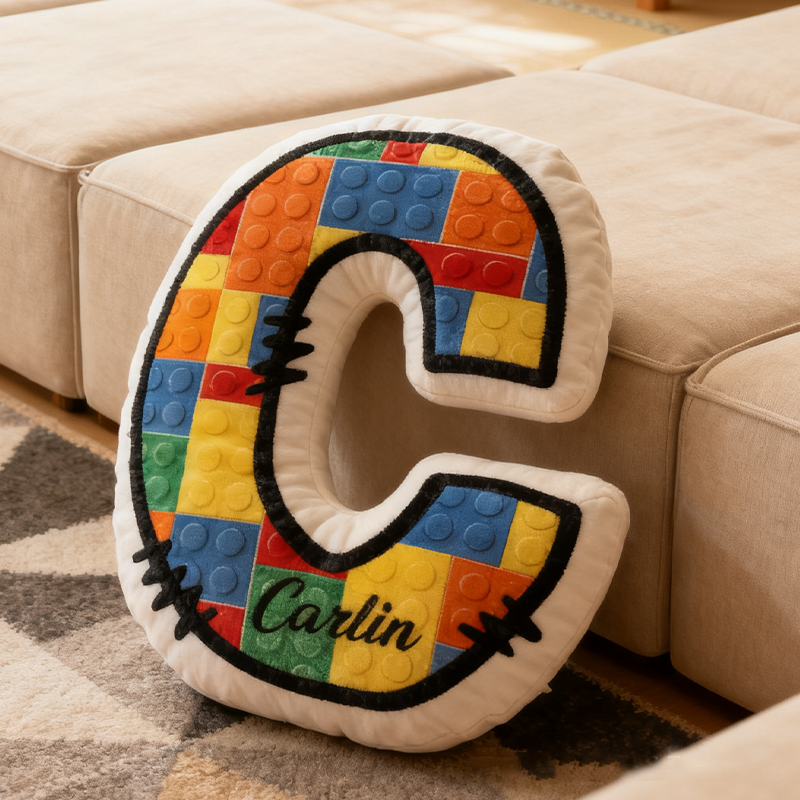 Personalized Graphic 3D Print Building Bricks Alphabet Pillow Funny Kid Pillow Gift for Geek Lover