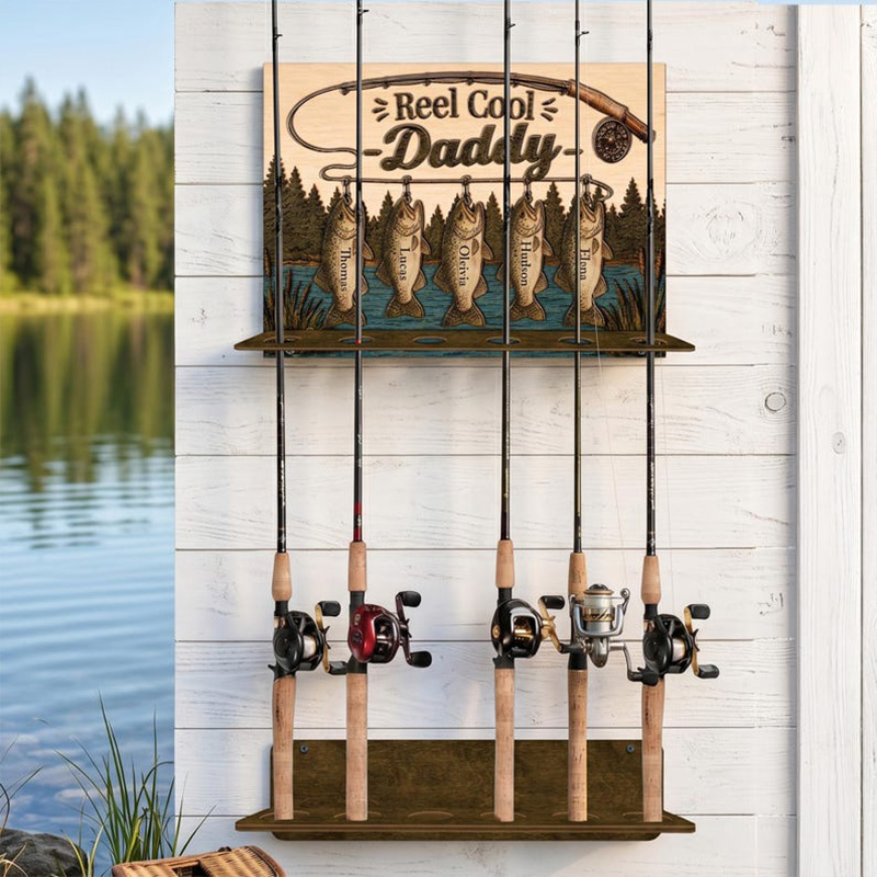 Personalized We Hooked The Best Dad Fishing Rod Holder with Kids Name Papa Grandpa Rod Holder Fathers Day Gift for Fishing Dad Grandpa