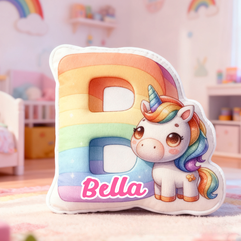 Personalized Cartoon Pink Dream Horse Initials with Name Graphic 3D Print Pillow Christmas Gift for Kids 