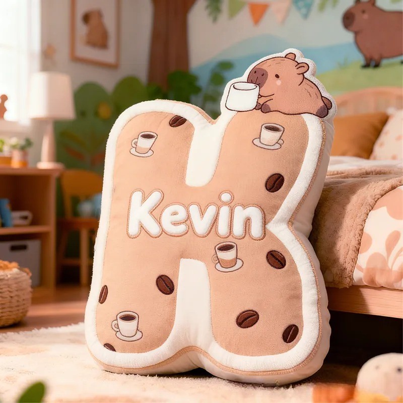 Personalized Cartoon Cute Capybara Initials with Name Graphic 3D Print Pillow Christmas Gift for Kids 