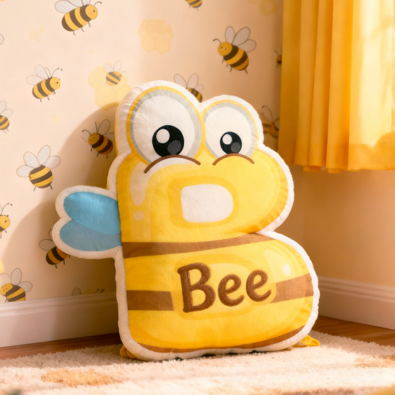 Personalized Cartoon Cute Bee Initials with Name Graphic 3D Print Pillow Christmas Gift for Kids 