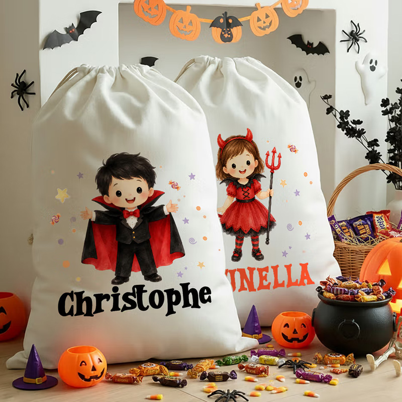 Personalized Halloween Cartoon Character Drawstring Bag with Name Halloween Party Gift for Kids