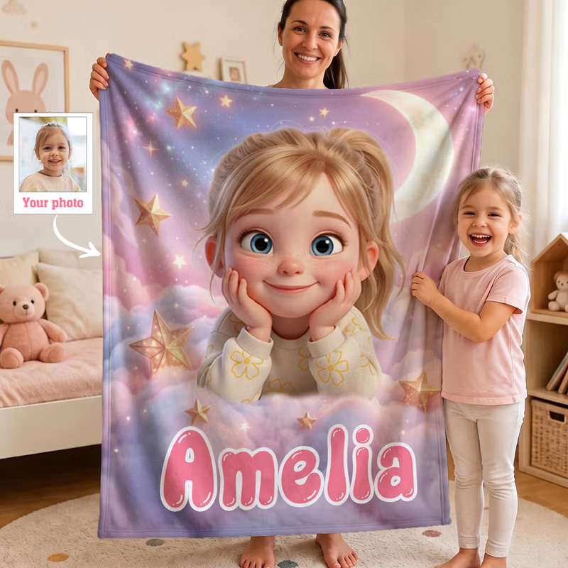 Personalized Starry Sky 3D-Style Design Photo Soft Throw Blanket with