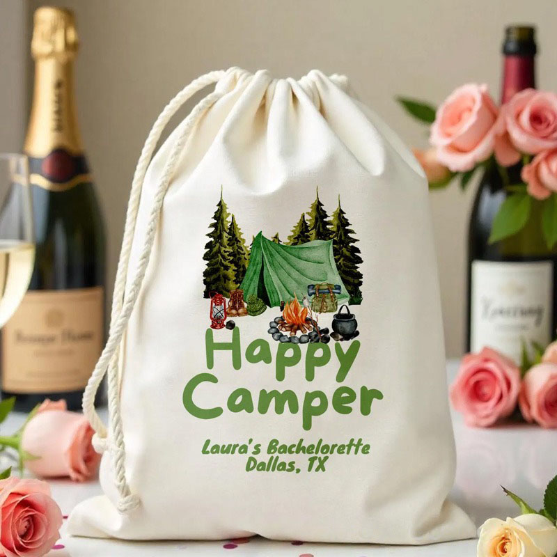 Personalized Custom Happy Camper Bachelorette Party Favor Bag Tree Mountain Party Pouch Guest Return Gift Bag