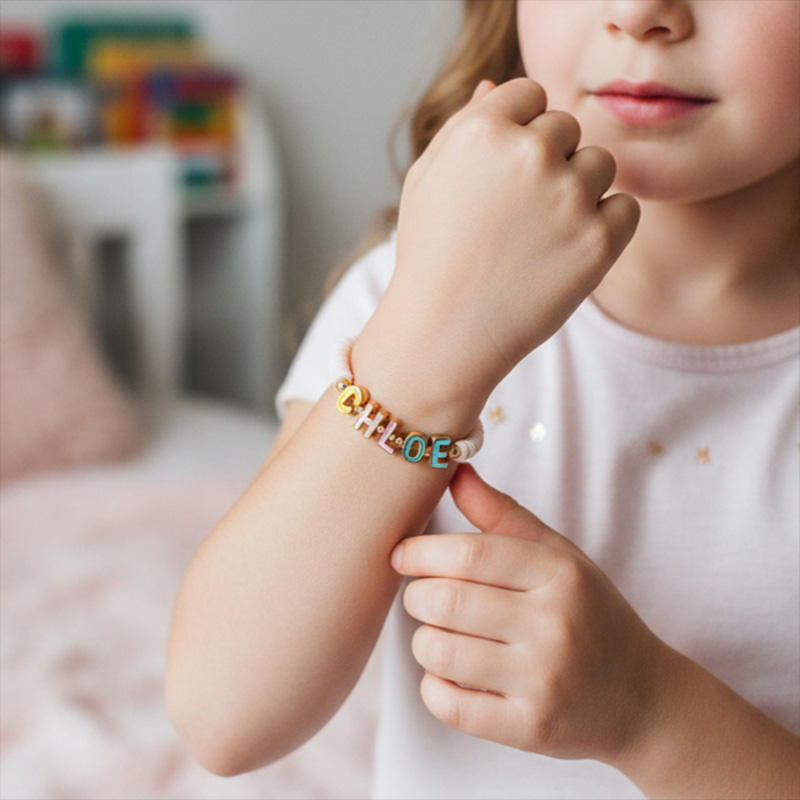 Personalized Kids Name Bracelet Colorful Letter Beads Custom Girl Gift Adjustable Elastic Jewelry Accessory