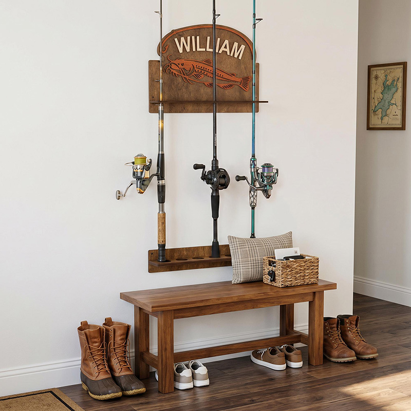 Personalized Reel Cool Dad Fishing Rod Rack 6 Rods Wooden Fishing Pole Holder Wall Mount Custom Fishing Gif Fisherman Dad Birthday Gift Man Cave Deco