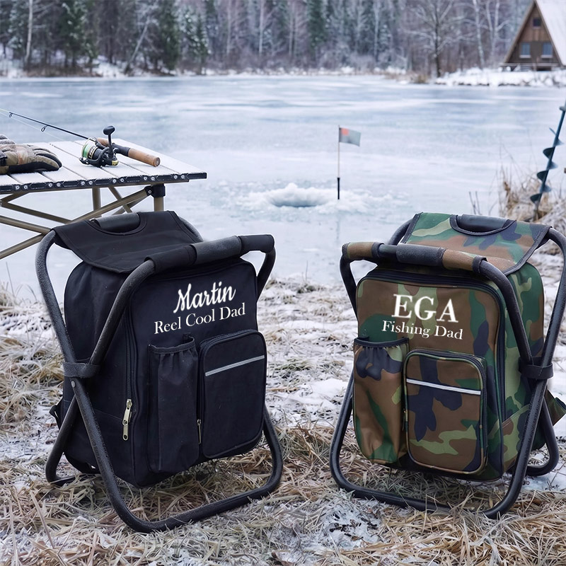 Personalized Fishing Dad Cooler Chair Backpack with Name Monogrammed Custom Outdoor Lover Gift Fishing Gifts for Dad Grandpa