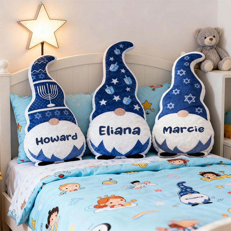 Personalized Cute Hanukkah Gnome Pillow with Custom Name Home Decor Star of David Menorah Dreidel Pillow Happy Hanukkah Gift for Jewish Family