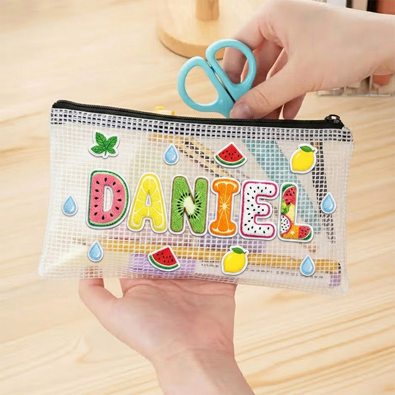 Personalized Kids Name PVC Pencil Case Mesh Zipper Pouch Custom School Supply Storage Bag Cute Gift For Boys Girls