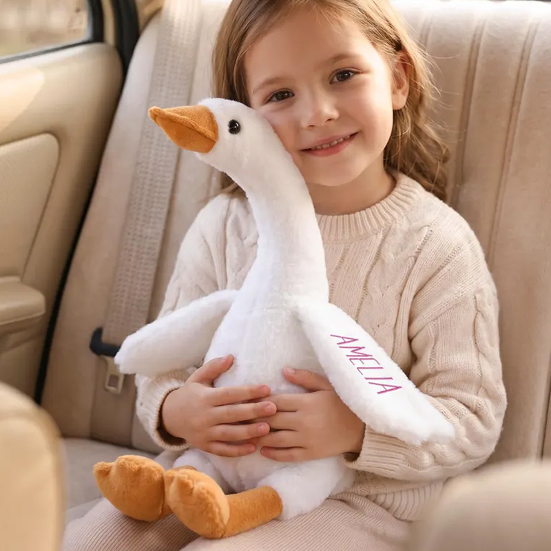 Personalized Goose Plush Toy Custom Name Soft White Stuffed Animal Cuddle Buddy For Kids Gift