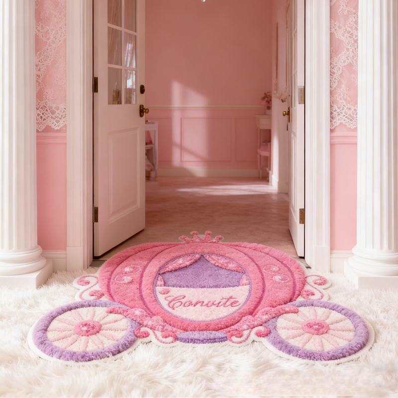 Personalized Pink Pumpkin Carriage with Name Soft Rug Carpet Christmas Gift for Kids Rug Birthday Gifts for Kids