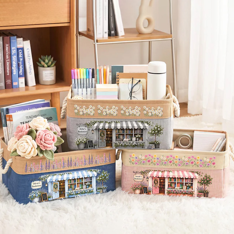 Personalized Storage Basket Fabric Organizer Custom Name Foldable Bin For Books Toys Stationery Home Use