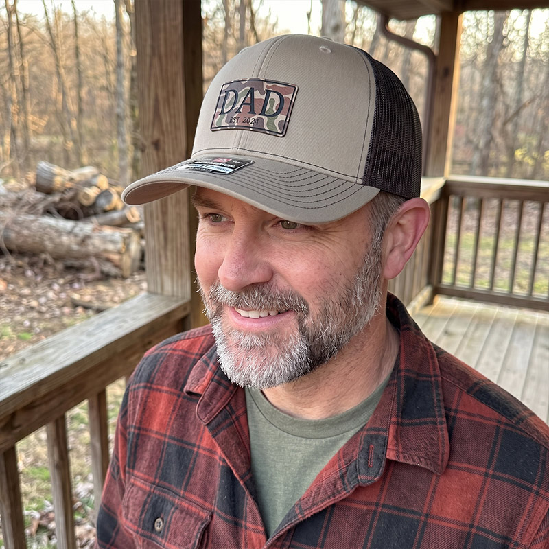 Personalized Dad Trucker Hat Dad Christmas Gift New Dad Gift Custom Trucker Hat Grandpa Leatherette Patch Hat Outdoors Camo