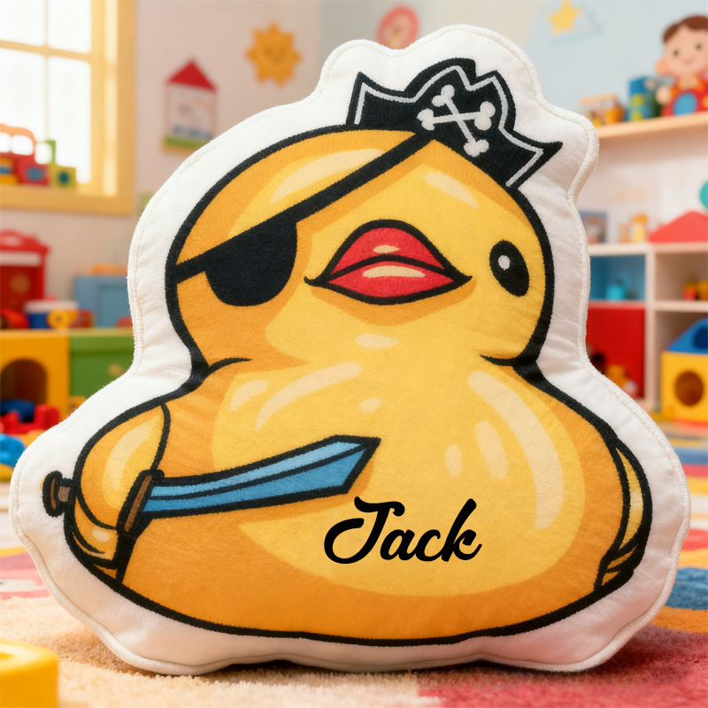 Personalized Cartoon Pirate Little Yellow Duck with Name Graphic 3D Print Pillow Christmas Gift for Kids Birthday Gift