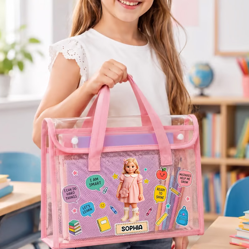 Personalized Kids Clear Tote Bag Custom Name School Organizer Transpar
