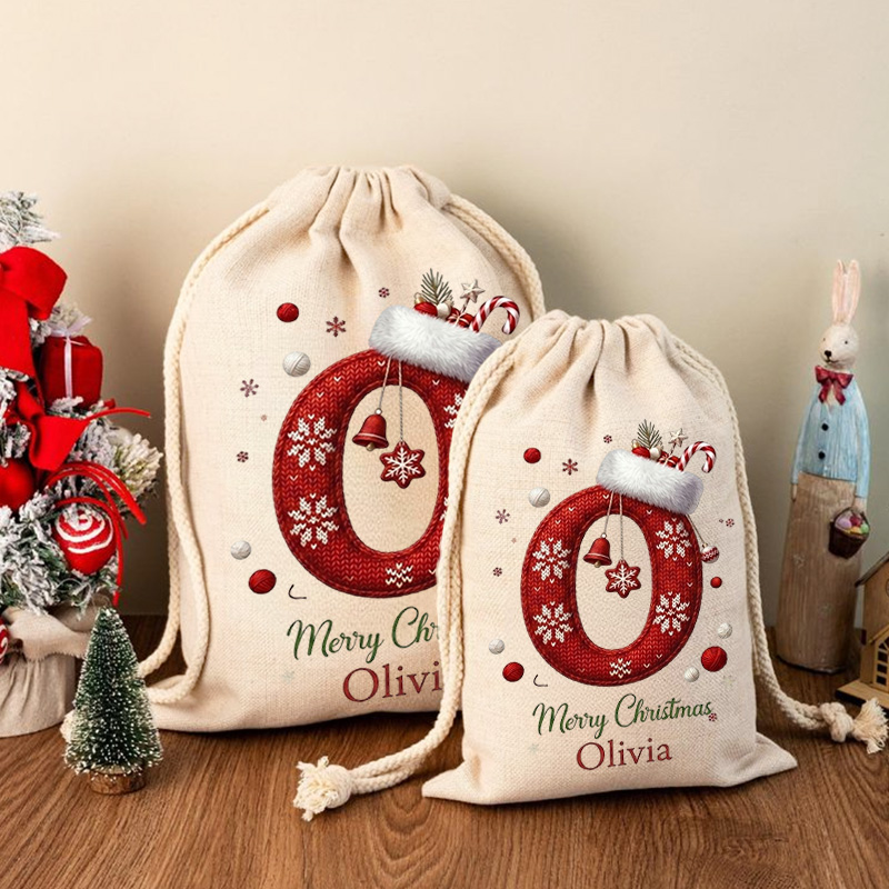 Personalized Christmas Gift Sack Custom Name Red Alphabet Santa Bag Holiday Present Storage For Kids