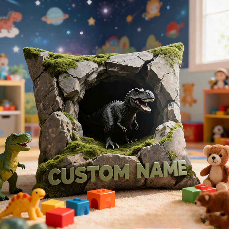 Personalized 3D Dinosaurs with Name Graphic 3D Print Pillow Christmas Gift for Kids Birthday Gift